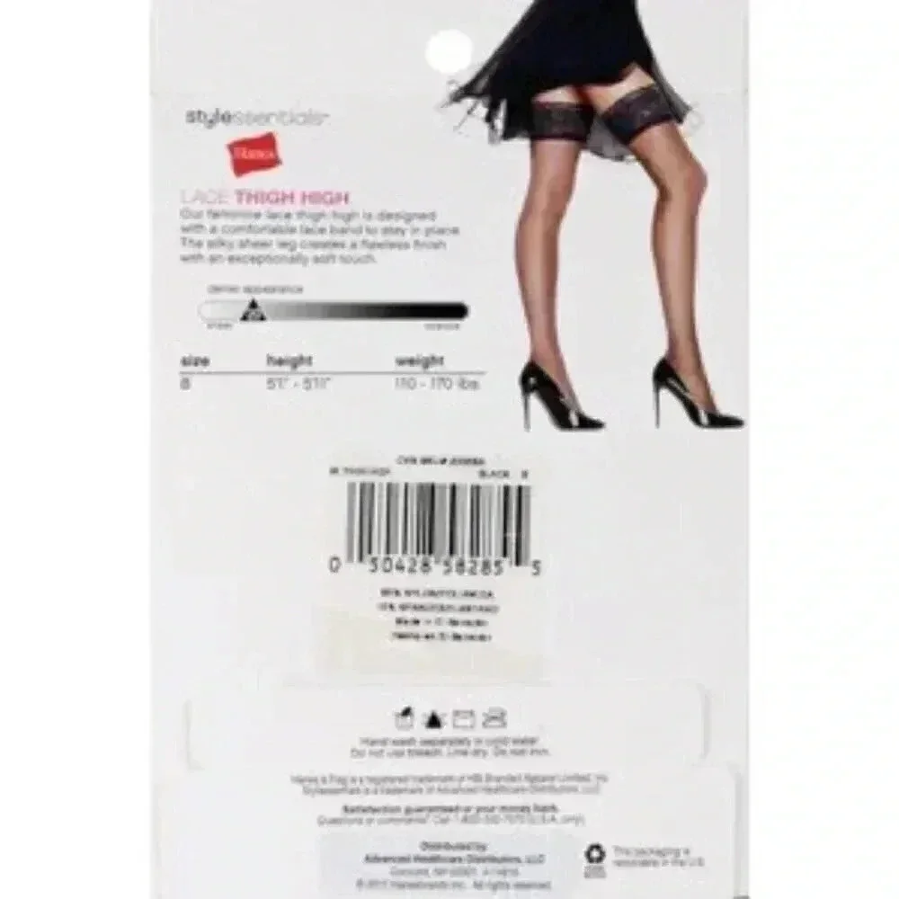 Style Essentials by Hanes Lace Thigh High Sheer Leg, Black, B
